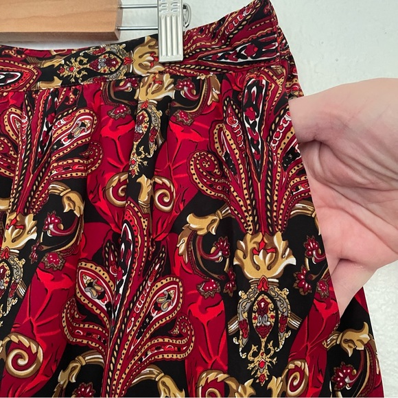 Vintage 80’s 90’s Chaus Red Paisley Flowy Semi-Sheer Lined Midi Skirt Size 14 - Picture 12 of 14